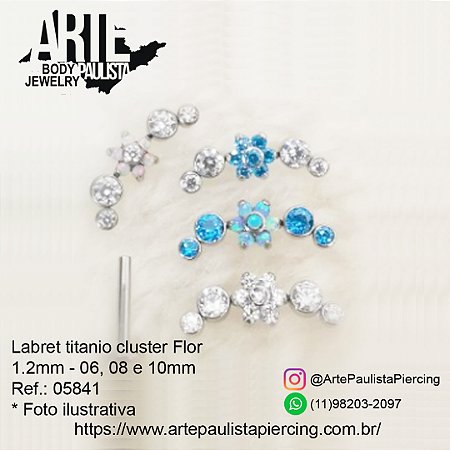 Labret Titânio ASTM F136 Rosca Interna Topo Cluster Flor - Modelo 06